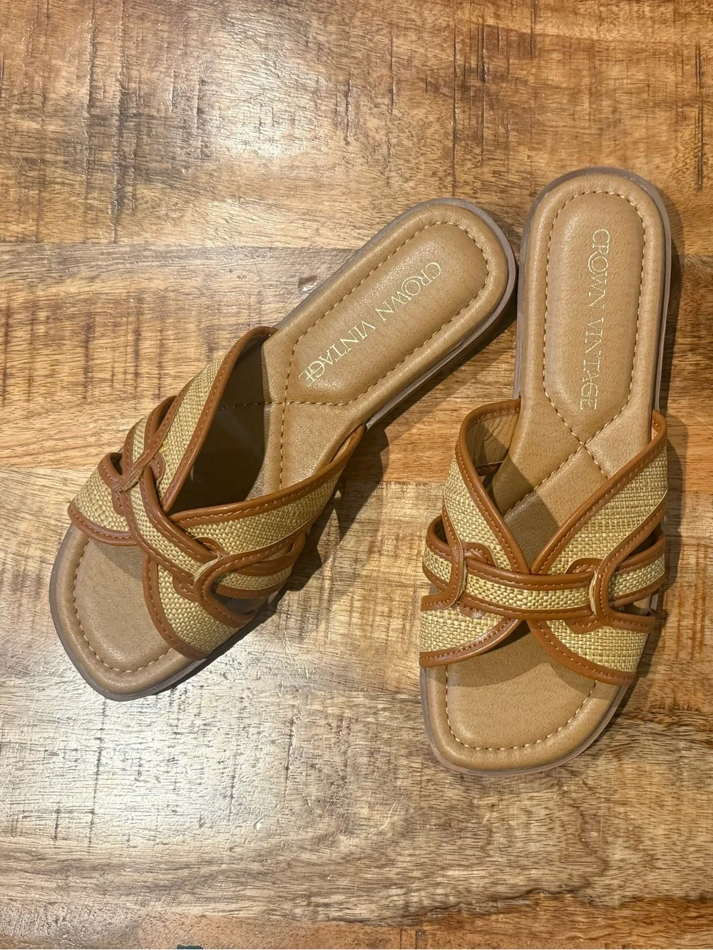 Crown Vintage Belizz Woven Slide Sandals Tan Brown Size 7.5